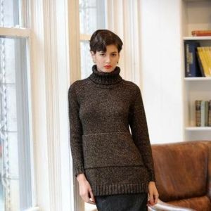 Jenni Kayne Brown Shine Knit Merino Wool Turtleneck Sweater XS
